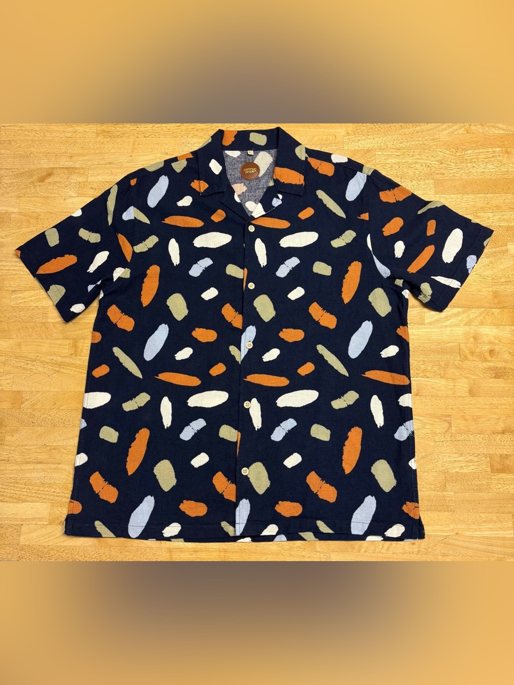 Common People Contour Navy Abstract Print Short Sleeve Button Down Shirt Size L